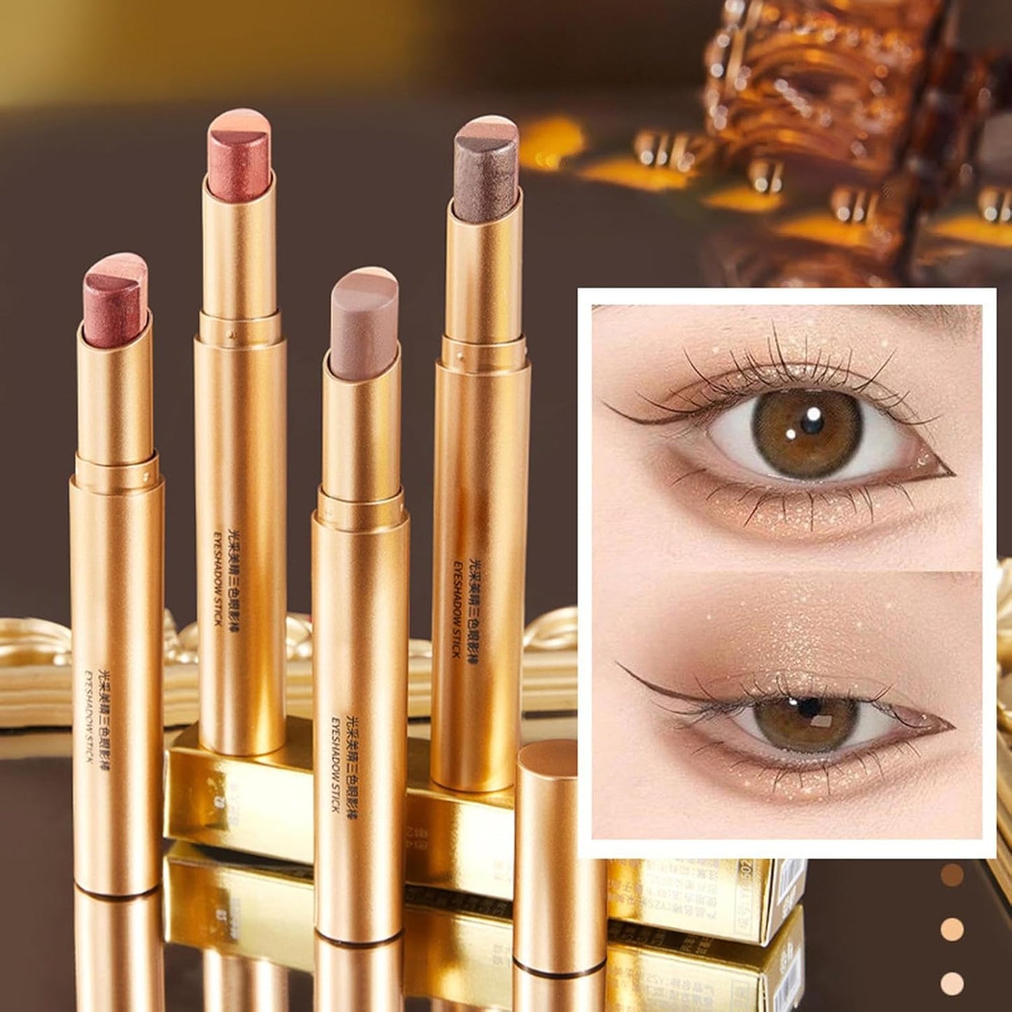 Three-Color Eyeshadow Stick, Fine Shimmer Gradient Contour Highlighter